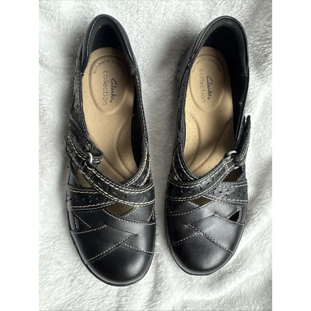 Clarks Collection Ashland Spin Q Comfort Black Leather Mary Jane Women 5 Shoes